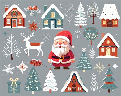 Premium Vector Set Of Scandi Christmas Elements Santa Klaus Hand