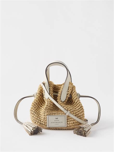 Anya Hindmarch Leather Trim Small Raffia Cross Body Bag In Natural Lyst