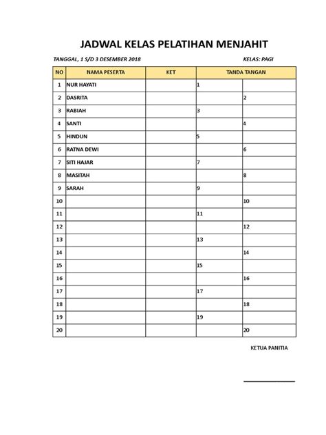 Contoh Absen Pelatihan Pdf