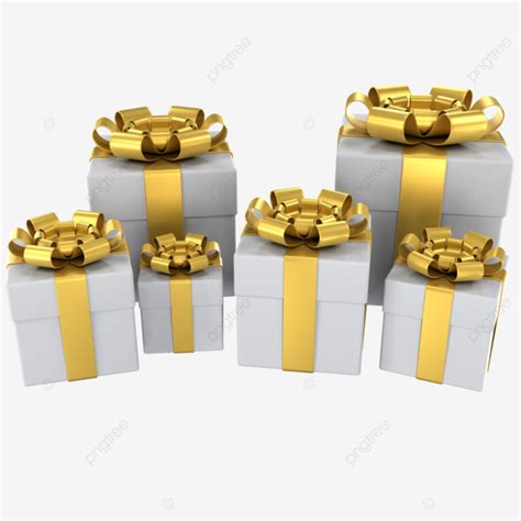 Stunning 3d Illustration Of White Gift Boxes With Gold Ribbons Gift