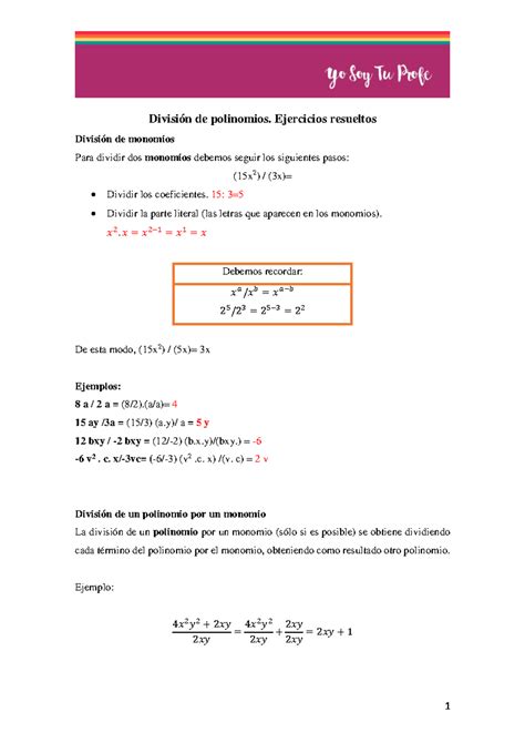 Divisic B N De Polinomios Ejercicios Reueltos Ystp Divisi N De