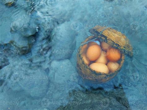 Cooking Eggs In The Hot Springs In National Park And Natural Mineral Water Hot Springs In