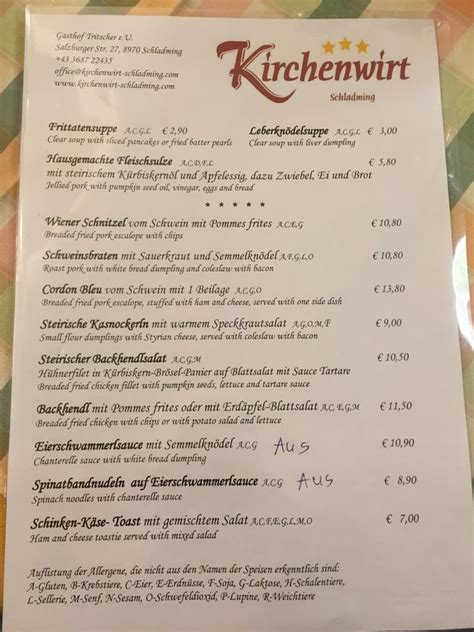 Speisekarte Von Kirchenwirt Schladming Restaurant Schladming