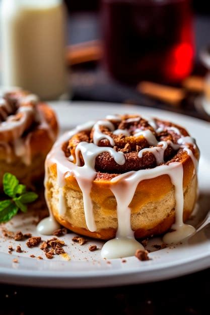 Rollos De Canela Cubiertos Con Glaseado Dulce Y Canela Ia Generativa