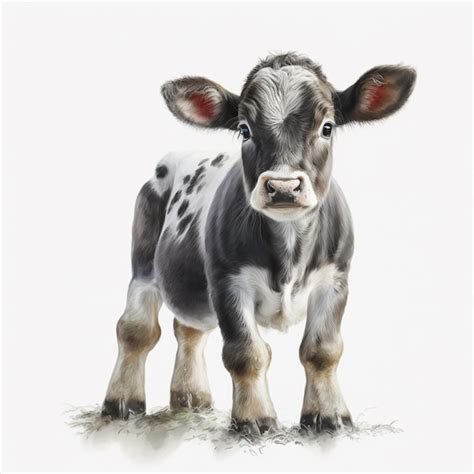 Premium AI Image | A painting of a baby cow with a black and white face.