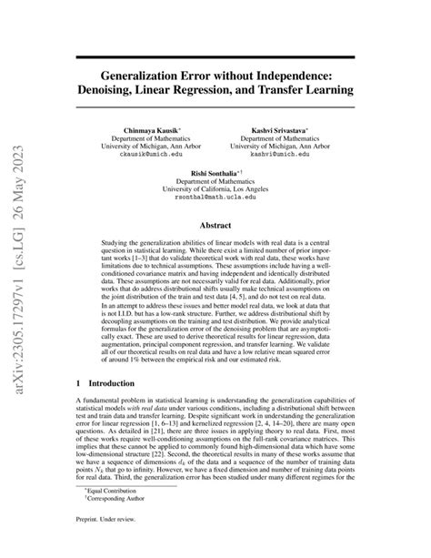 Generalization Error Without Independence Denoising Linear Regression