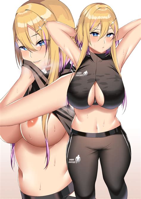 Rule 34 1girls Arms Behind Head Azur Lane Big Breasts Blonde Hair Blue Eyes Breasts Female