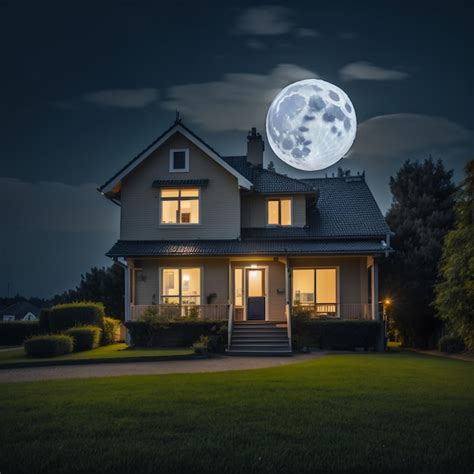 Luxury home in the night with moon | Premium AI-generated image