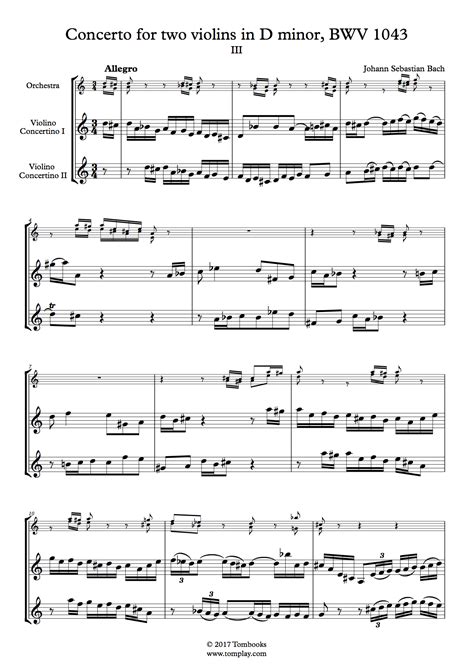 Violin Sheet Music Concerto For Two Violins In D Minor Bwv Iii