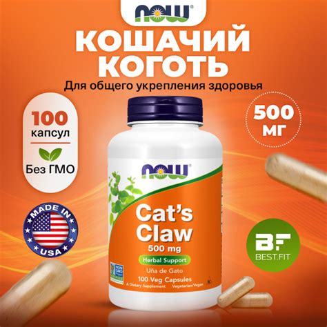 NOW Cat's Claw 500mg, Кошачий коготь, 100 капсул, антиоксидант ...
