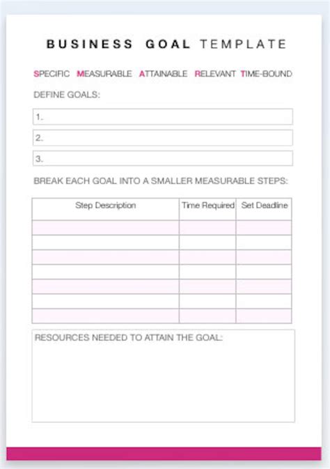 Business Goal Template, Business Goal Setting Worksheet, Business Goals ...