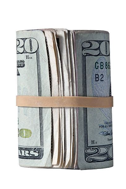 30 Rubber Band Currency Money Roll Twenty Dollar Bill Stock Photos