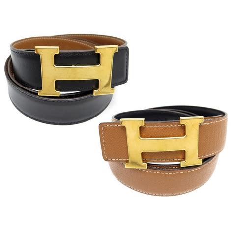 Ceinture Hermes Boucle H Dore T 100 En Cuir Reversible