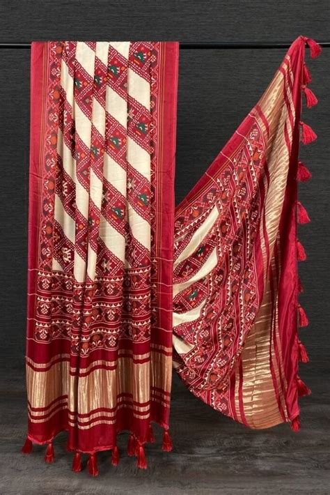 Buy Red Leheriya Print Patola Gaji Silk Dupatta Designerkloth