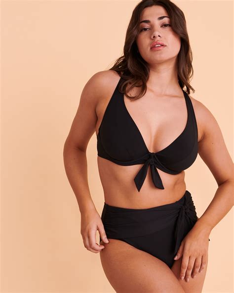 Bleu Rod Beattie All Tied Up D Dd Cup Front Knot Bikini Top Black