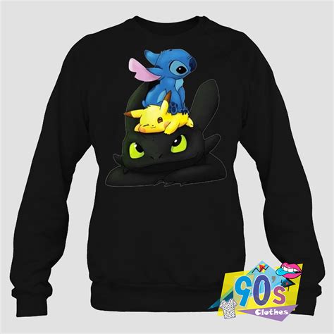 Vintage Stitch Pikachu And Toothless Sweatshirt On Sale - 90sclothes.com