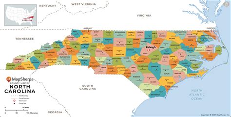 North Carolina Counties Map by MapSherpa - The Map Shop