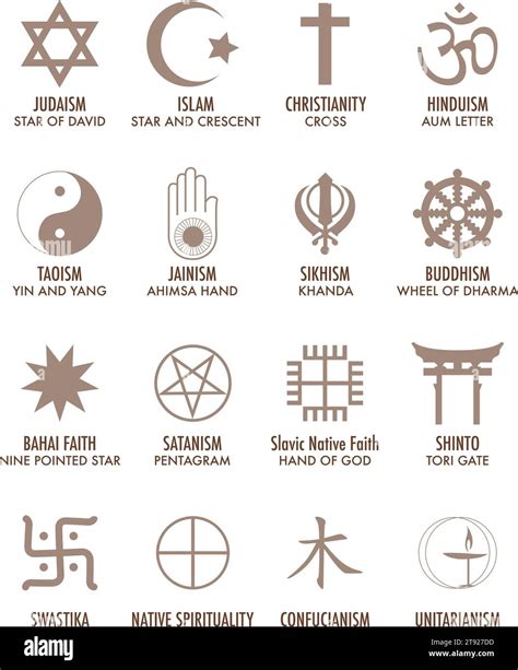 Illustration of various religious signs and symbols in brown hues Stock ...