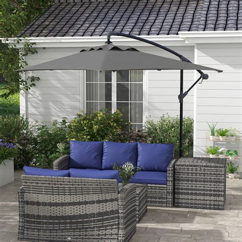 Outsunny Grey Crank Handle Cantilever Banana Parasol With Cross Base 3