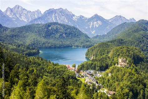 Views of Alpsee lake and Hohenschwangau, from Neuschwanstein castle ...