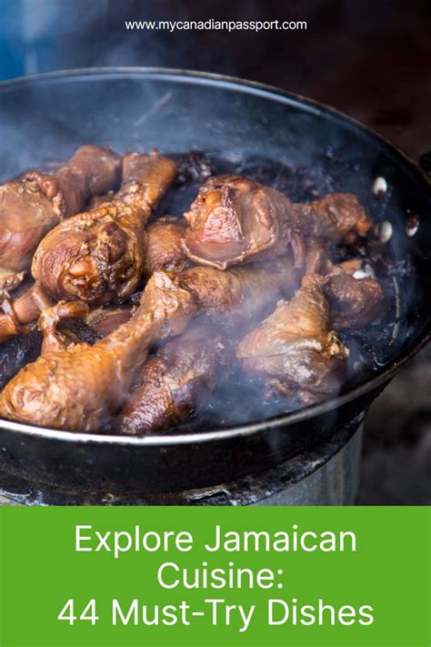 Some Food Is Cooking In A Pan On The Stove With Text Overlay That Reads Explore Jamaican Cuisine