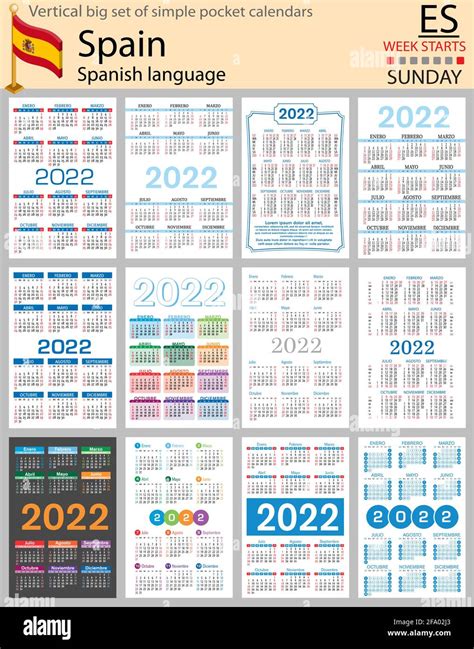 Español vertical Gran conjunto de calendarios de bolsillo para 2022