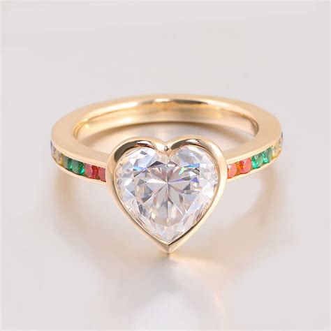 Unique Heart Cut Shape Bezel Setting Solid Yellow Gold Color Gemstones