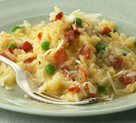 Easy risotto with bacon & peas recipe | BBC Good Food