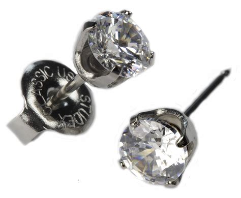 Amazon Ear Piercing Studs Earrings Silver 5mm Clear CZ Stainless