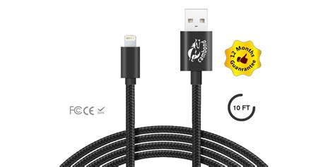 Cambond 10-foot braided MFi Apple-certified Lightning cable in black ...