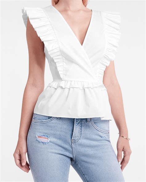 Express Ruffle V Neck Peplum Top In White Express Style Trial