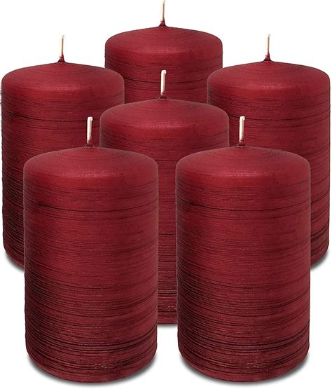 Hyoola 24 X 4 Inch Unscented Dripless Brushed Metallic Pillar Candles Maroon Red 6 Pack