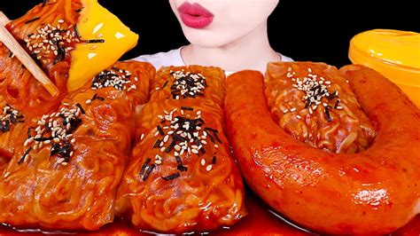 Asmr Mukbangspicy Fire Noodle Wrap Kielbasa Sausage Cheese Sauce