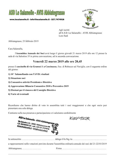 ASD Le Salamelle Convocazione Assemblea Ordinaria 2019