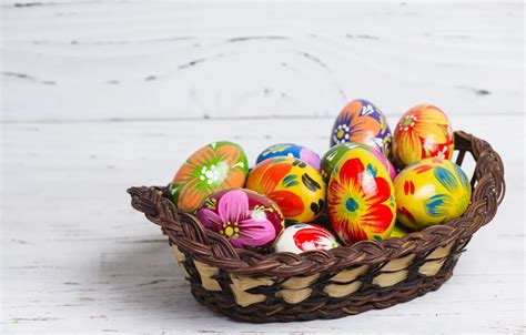 Wallpaper basket, spring, colorful, Easter, wood, spring, Easter, eggs for mobile and desktop ...