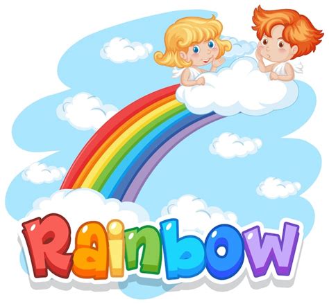 Free Vector | Font design for word rainbow with rainbow in the sky ...