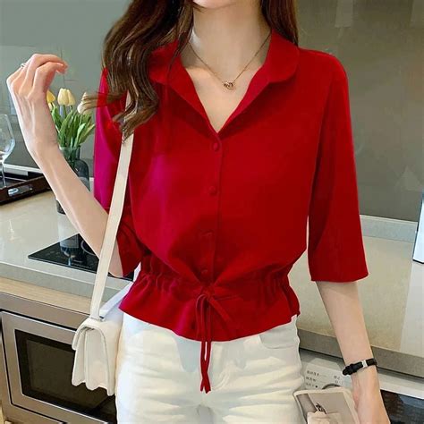 Ready Stock Blouse Women Short Sleeve Chiffon Shirt Womens 2023 New