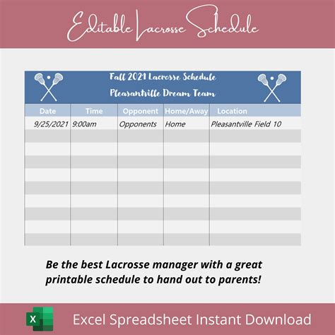 Editable Printable Lacrosse Schedule - Etsy