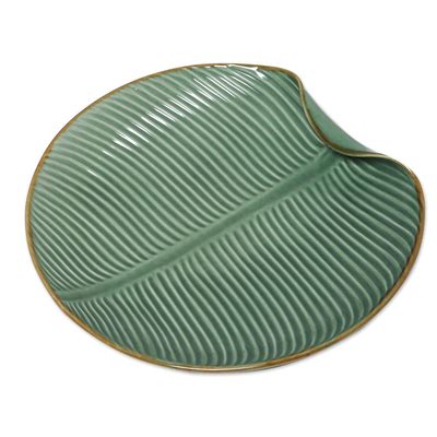 Ceramic Banana Leaf Serving Plate From Bali Banana Vibes NOVICA