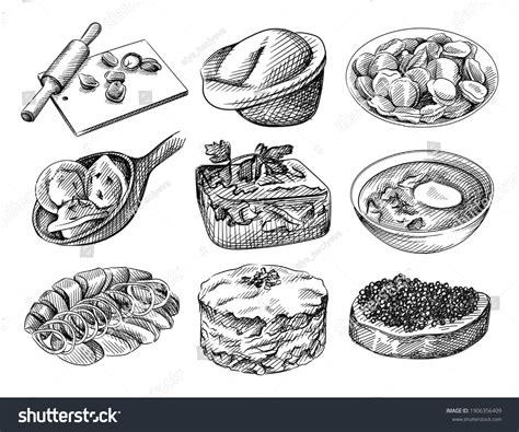 Hand Drawn Sketch Set Russian Cuisine Stock Vector (Royalty Free ...