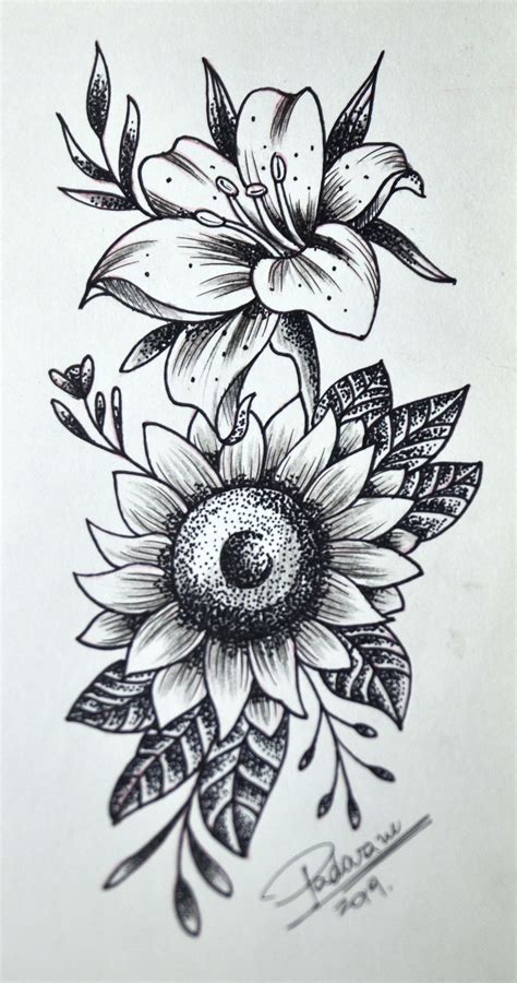 Sunflower Tattoo Template