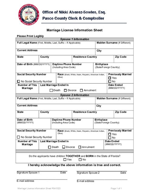 Florida Marriage License Sample Complete With Ease Airslate Signnow