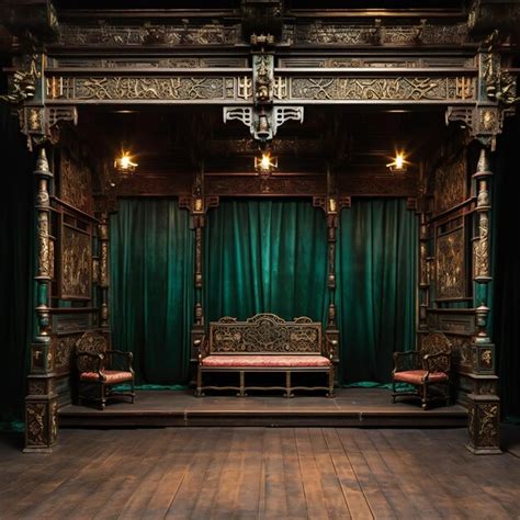 Premium Photo | Interior of an old theater with a bench and a green curtain