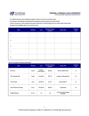 Fillable Online PERSONAL & FINANCIAL GOALS WORKSHEET Fax Email Print - pdfFiller