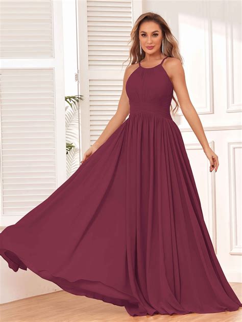 Lucy Flowing Halter Sleeveless Floor Length Bridesmaid Dresses