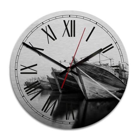 Horloge murale en Alu Dibond Argenté Port wall art fr