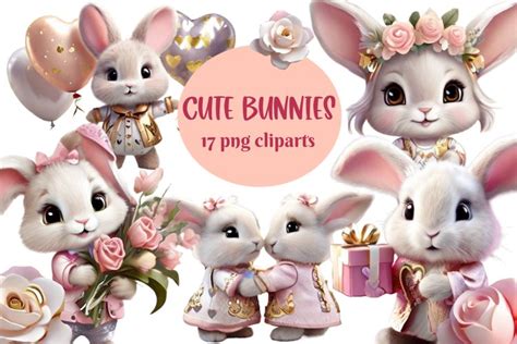 Cute valentine bunnies png clipart, bday bunnies