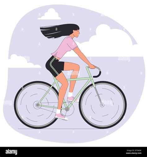 Female Character Riding Bicycle Stock Vector Image And Art Alamy