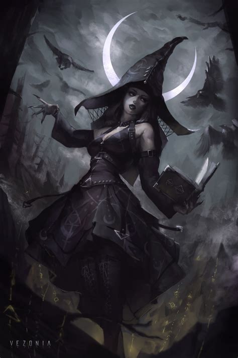 ArtStation - Witch Under Cresent Moon, Vezonia Lithium Fantasy Artwork ...