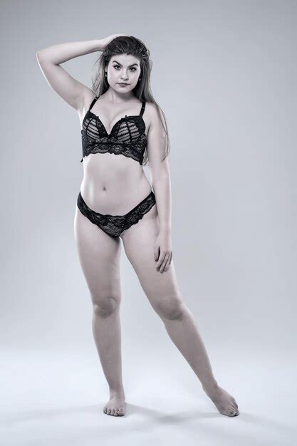 Premium Photo Plus Size Glamour Model In Black Lingerie Monochrome Toned